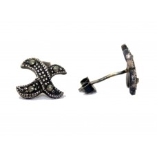 Earrings Sterling Silver Stud 925 Black Marcasite Stone Women Handmade Gift B444